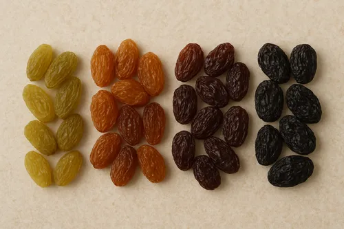 Close-up comparison of different raisin colour grades